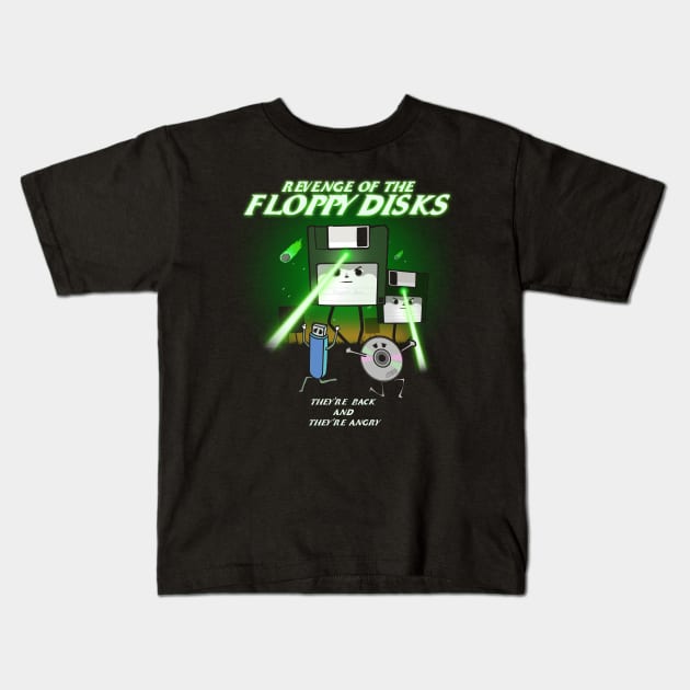 Revenge of the Floppy Disks Retro Kids T-Shirt by NerdShizzle